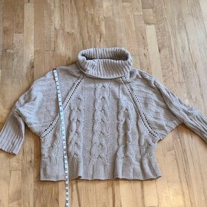 Elegant Beige Cable Knit Turtleneck Sweater
